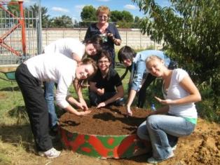 Description: Earthworm and food garden project at Free State Care in Action Tags: earthworms, food garden, Free State Care in Action, MEX354, third-year medical students, service learnng
