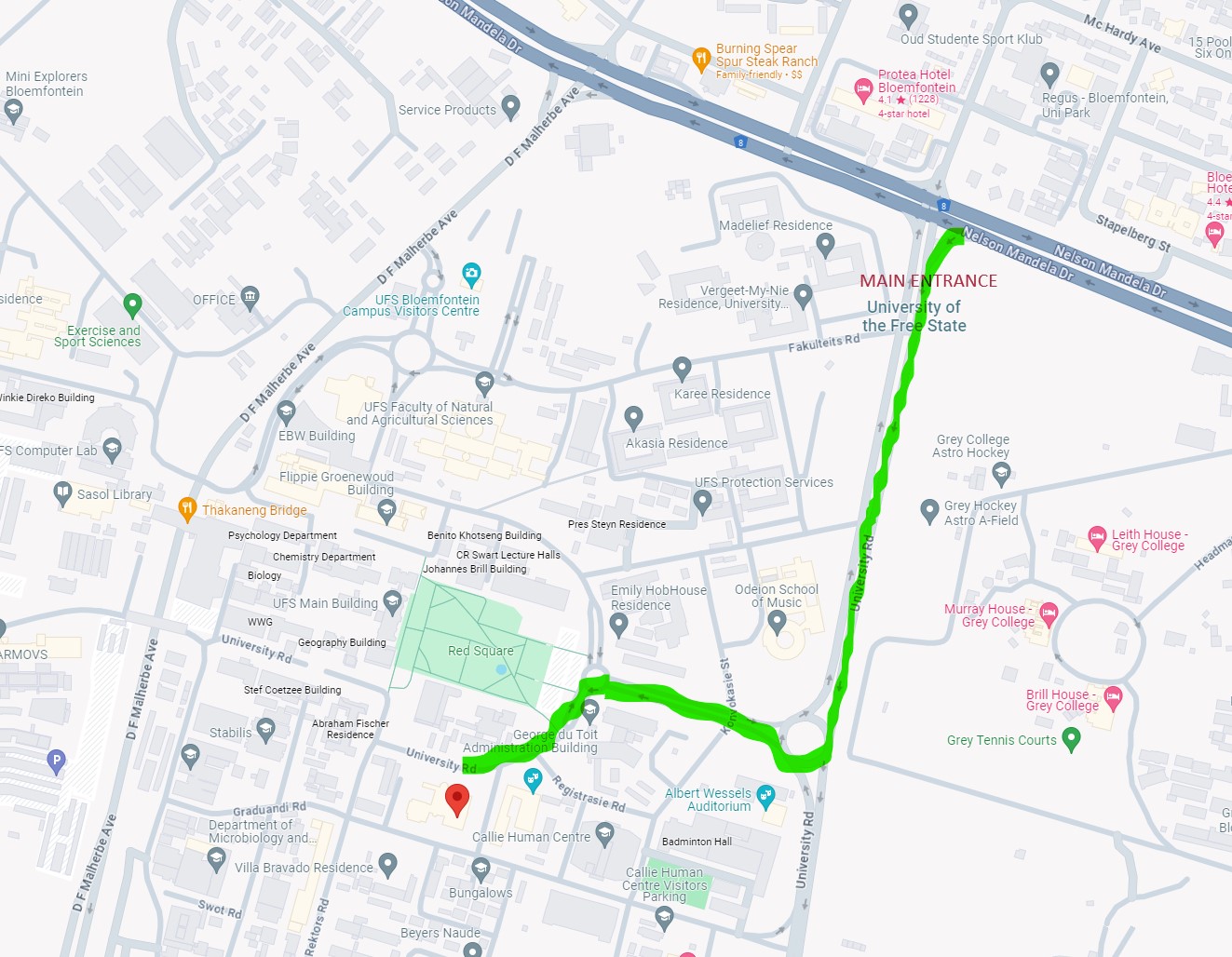 Directions from UFS gate