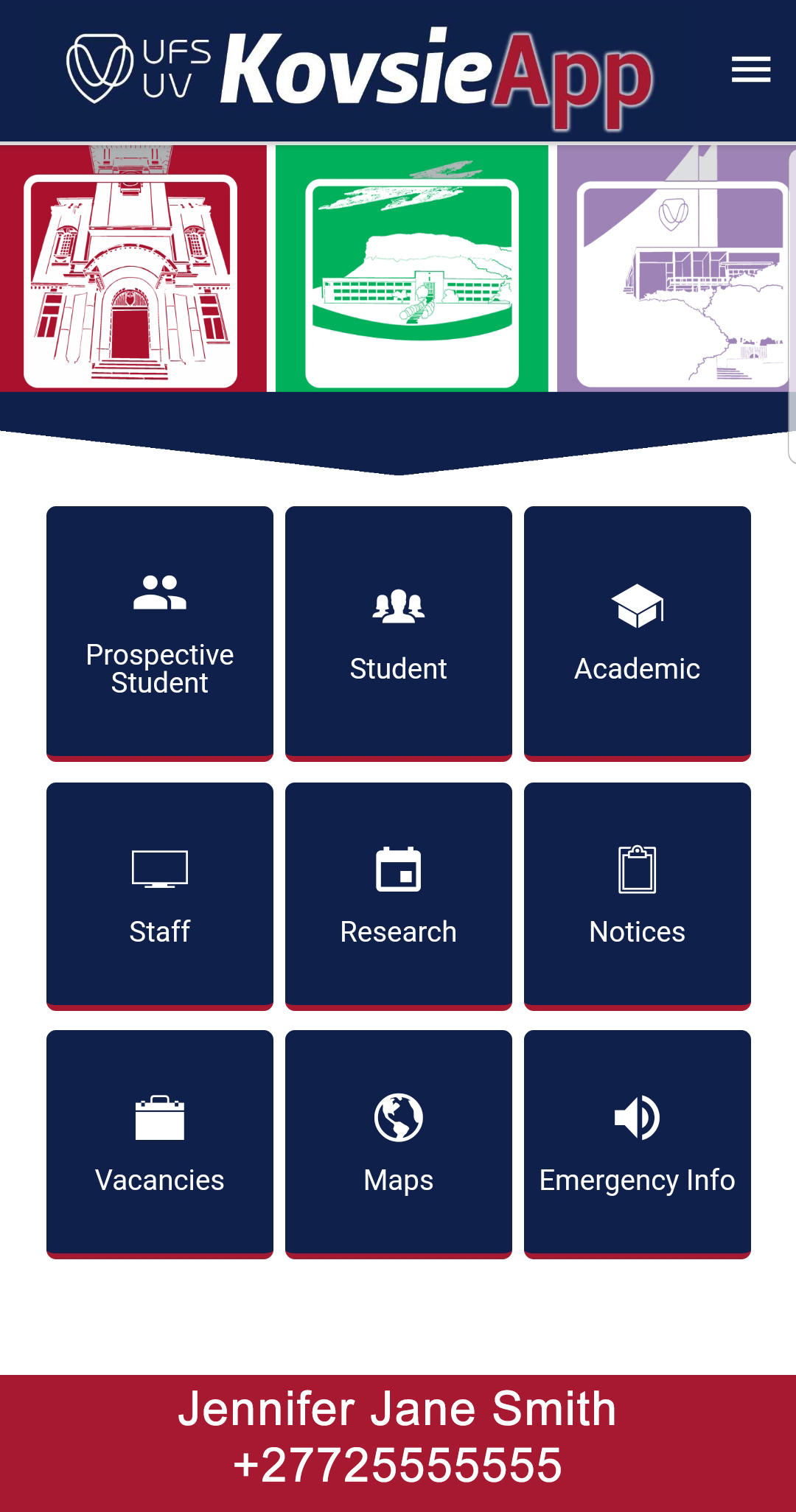 KovsieApp Home Page Logged In