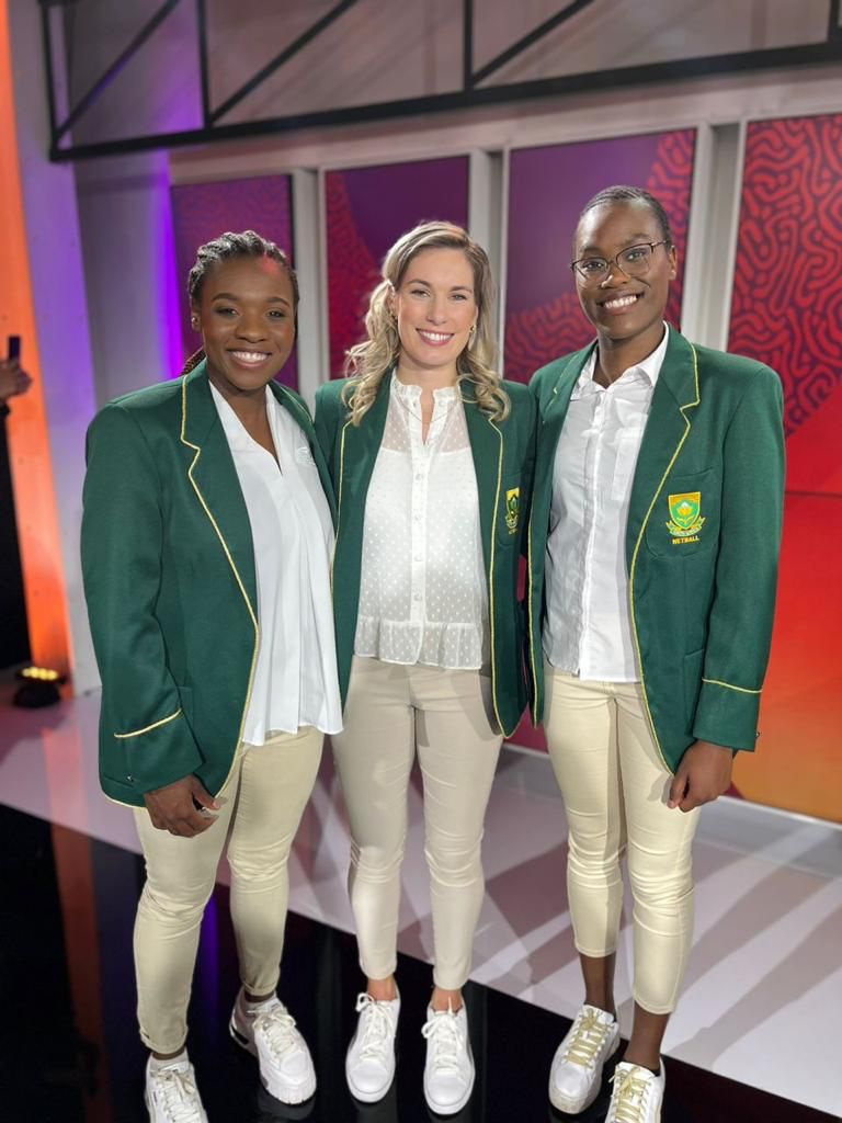 Khanyisa Chawane (left), Lefébre Rademan and Refiloe Nketsa at announcement of World Cup team.