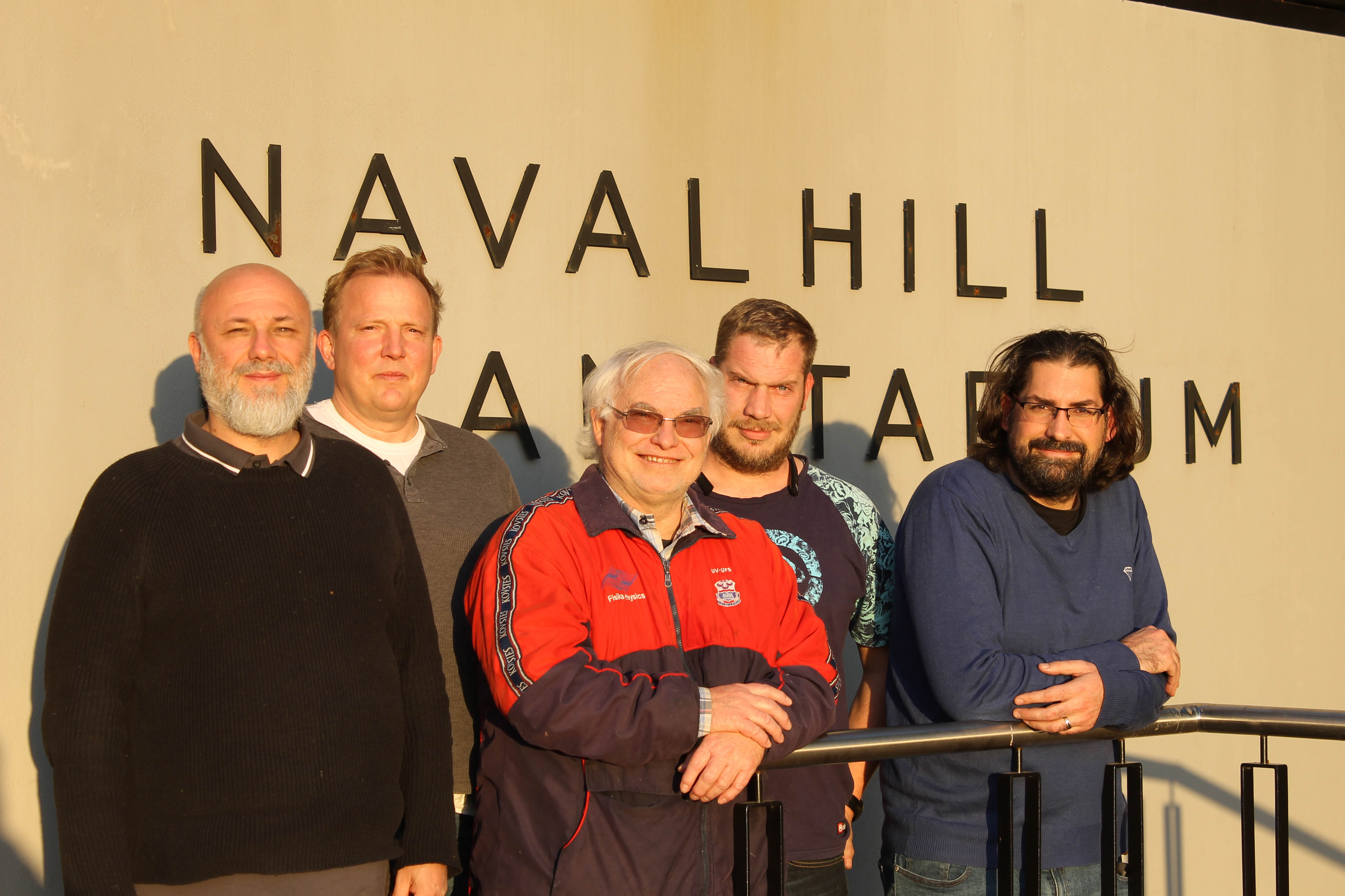 from the left: Dieter Schwab and Alex Reither from Sky-Skan, and Prof Matie Hoffman, Barry Crous (Instrumentation), and Pat van Heerden (Department of Physics) from the UFS