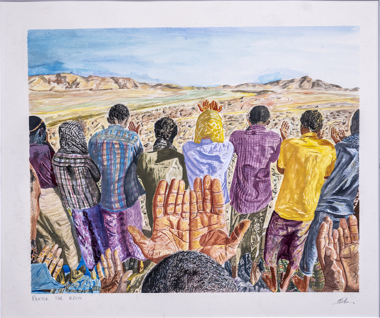 Poloko Mohanoe, "Prayer for rain", Gouache on Fabriano, 66 x 72,8 cm
