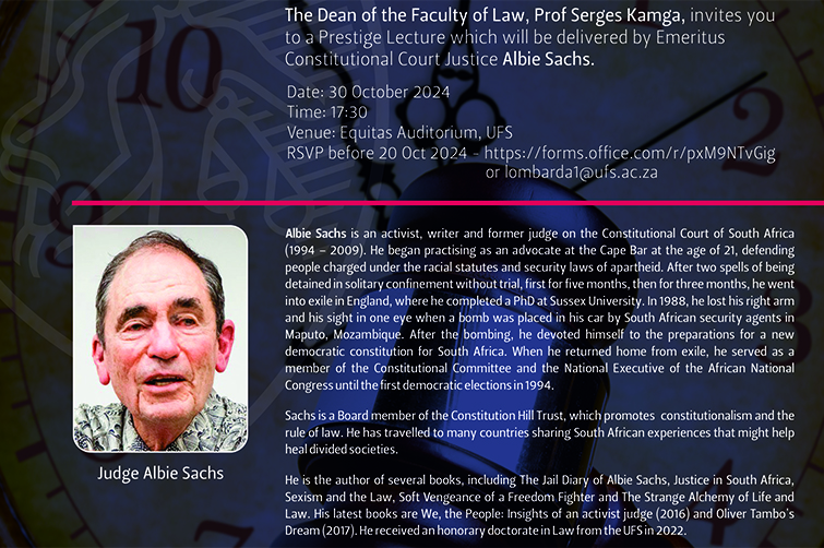 Prestige Lecture by Justice Albie Sachs