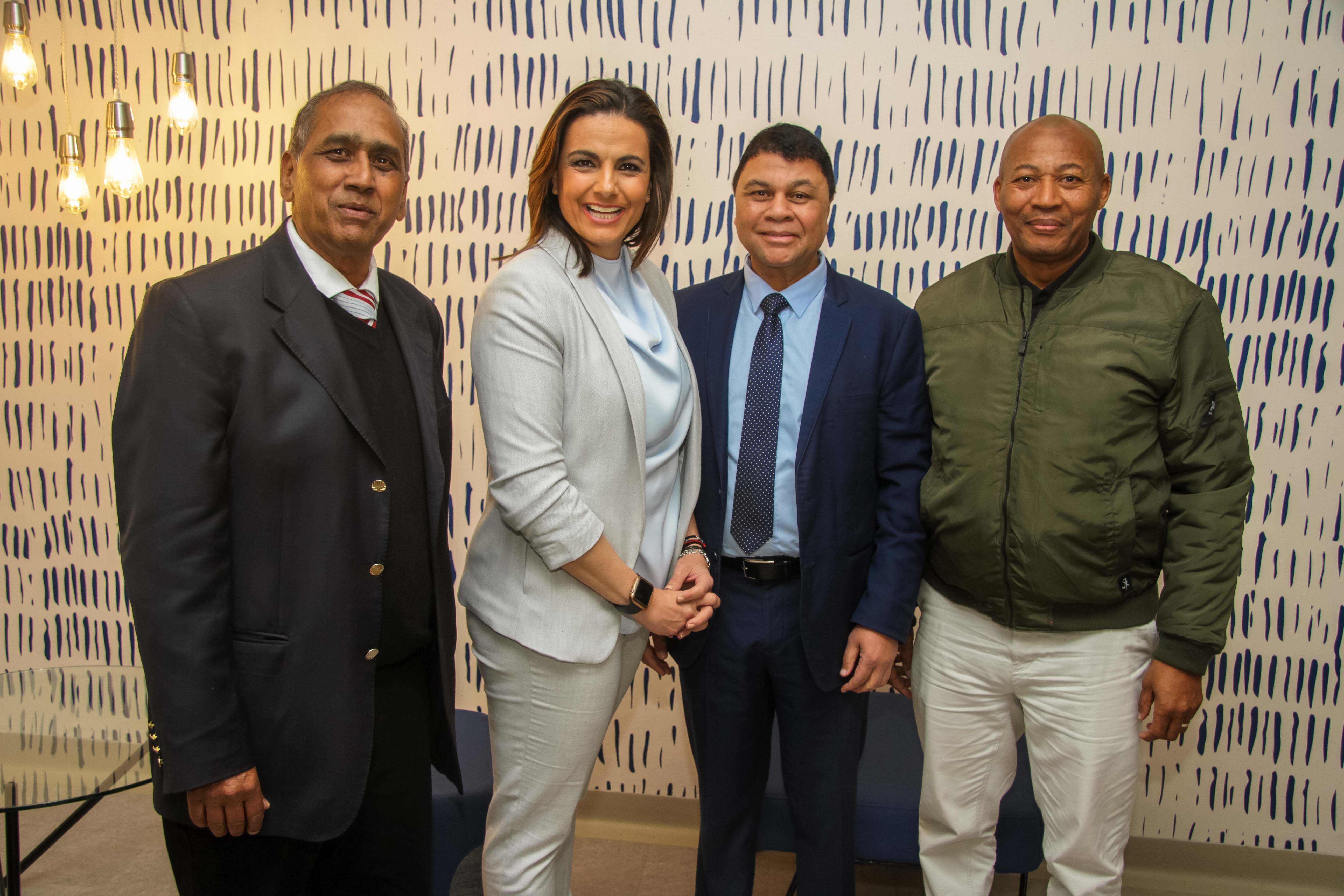 From the left; Prof Prakash Naidoo, Leanne Manas, Prof Francis Petersen and Temba Hlasho, Executive Director: Student Affairs