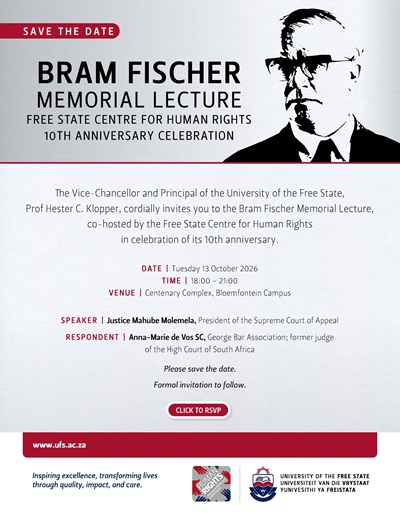 SAVE THE DATE - BRAM FISCHER MEMORIAL LECTURE 2026