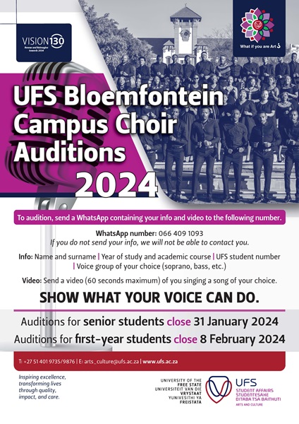 UFS Bloemfontein Campus Choir Auditions 2024