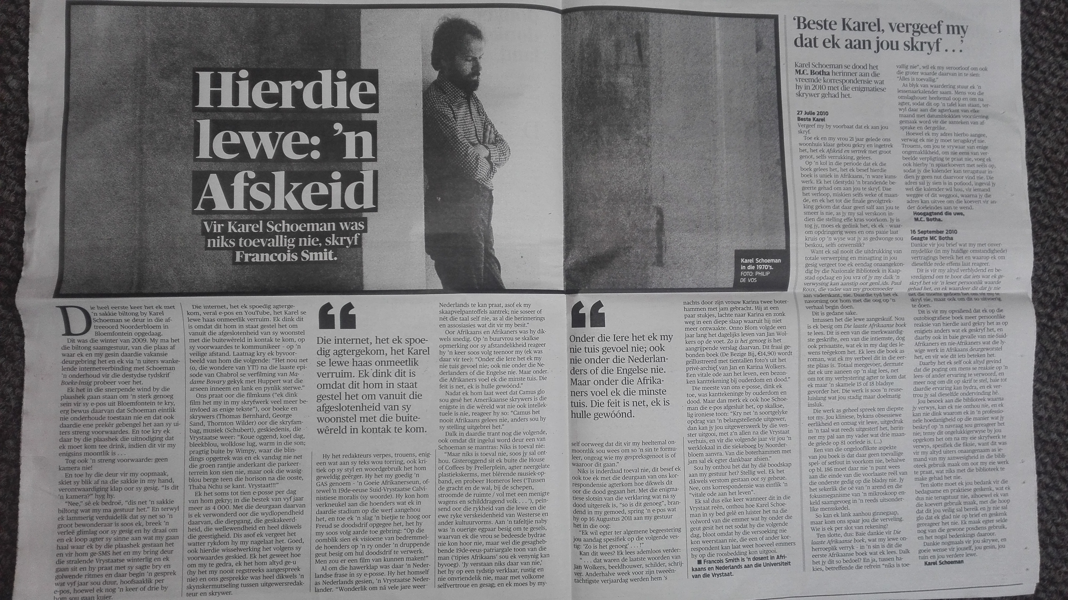 Hierdie lewe: 'n afskeid. Karel Schoeman