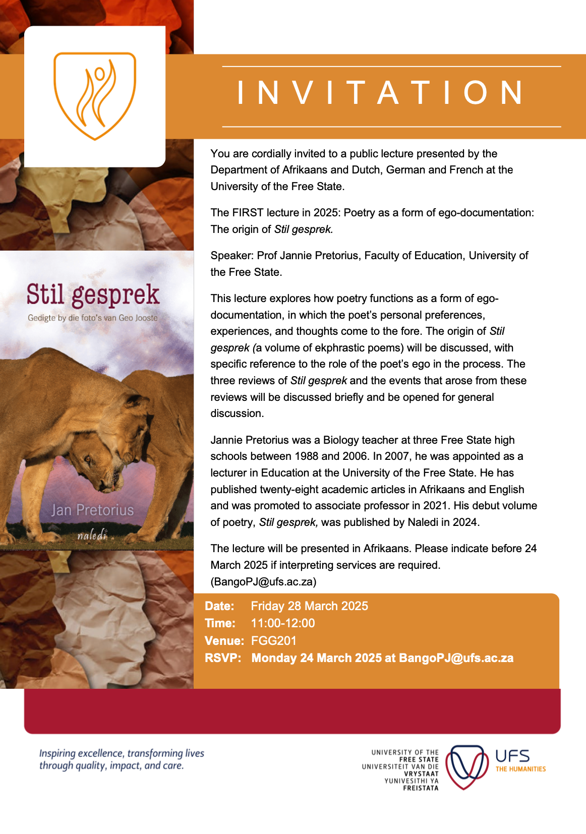 Humanities invite Prof J Pretorius