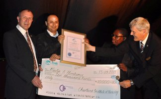 Description: SAHF acknowledges achievements in the housing industry. Martin Abrahamse awarded cash prize of R10 000 for highest marks. Tags: SAHF, housing industry, Martin Abrahamse, National Housing Awards, Chartered Institute of Housing