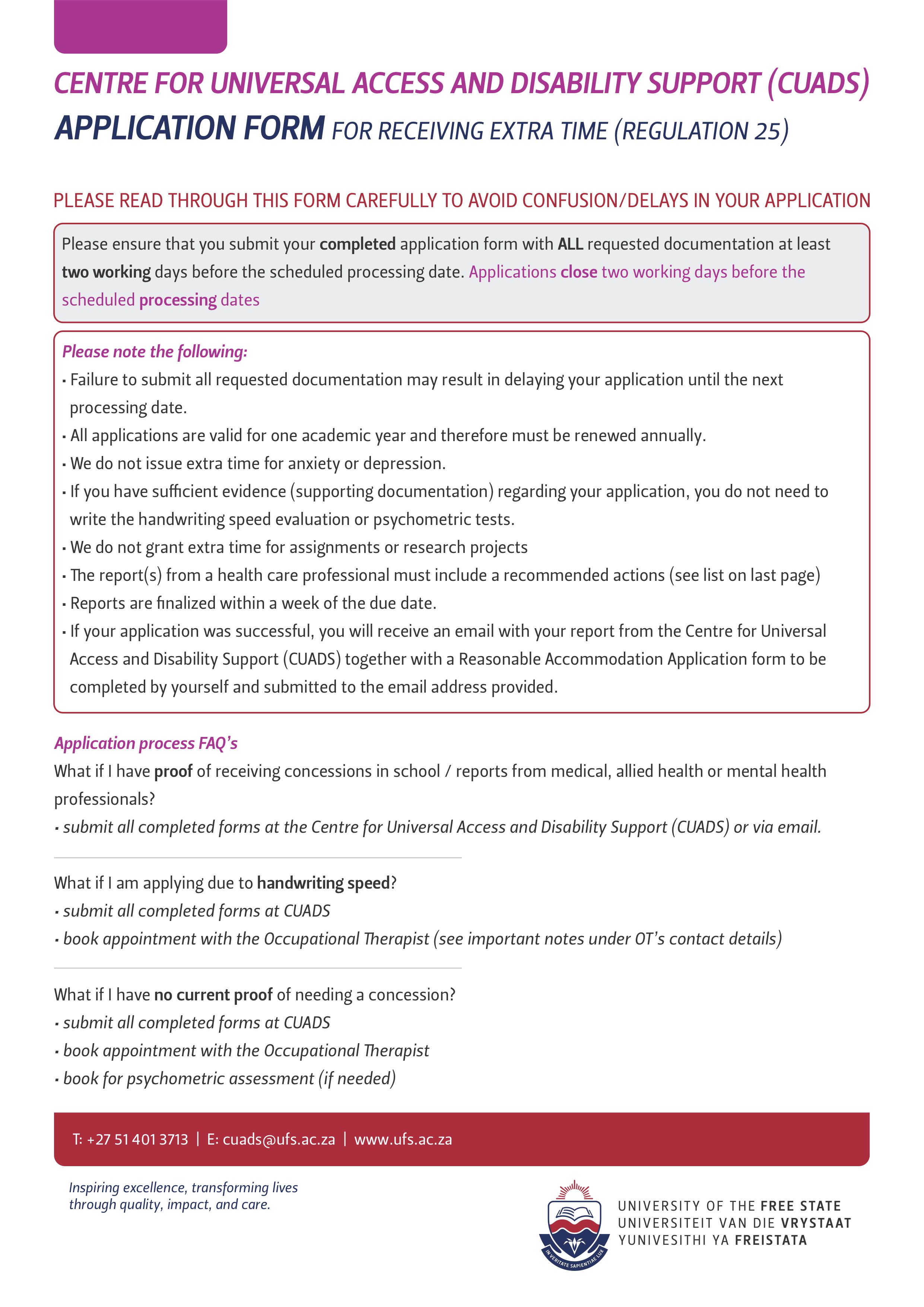 application form - extra time