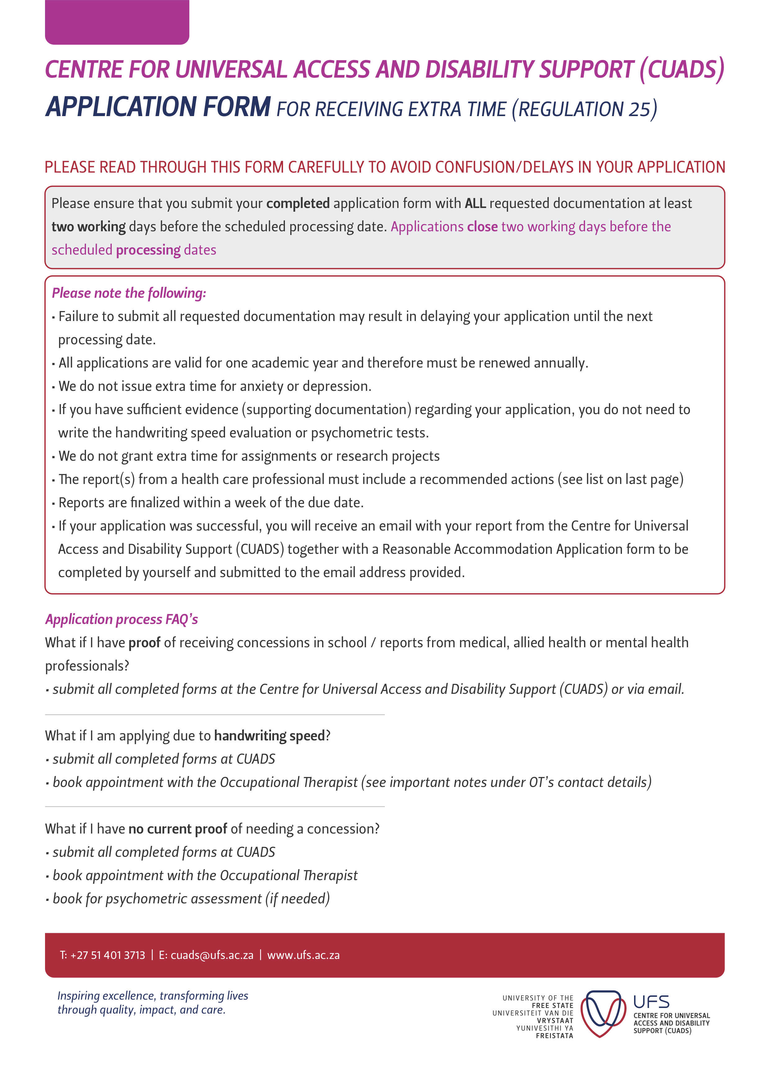 application form -extra time