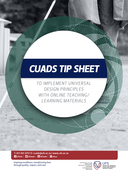 CUADS TIP SHEET TO IMPLEMENT UNIVERSAL DESIGN PRINCIPLES WITH ONLINE TEACHINGLEARNING MATERIALS