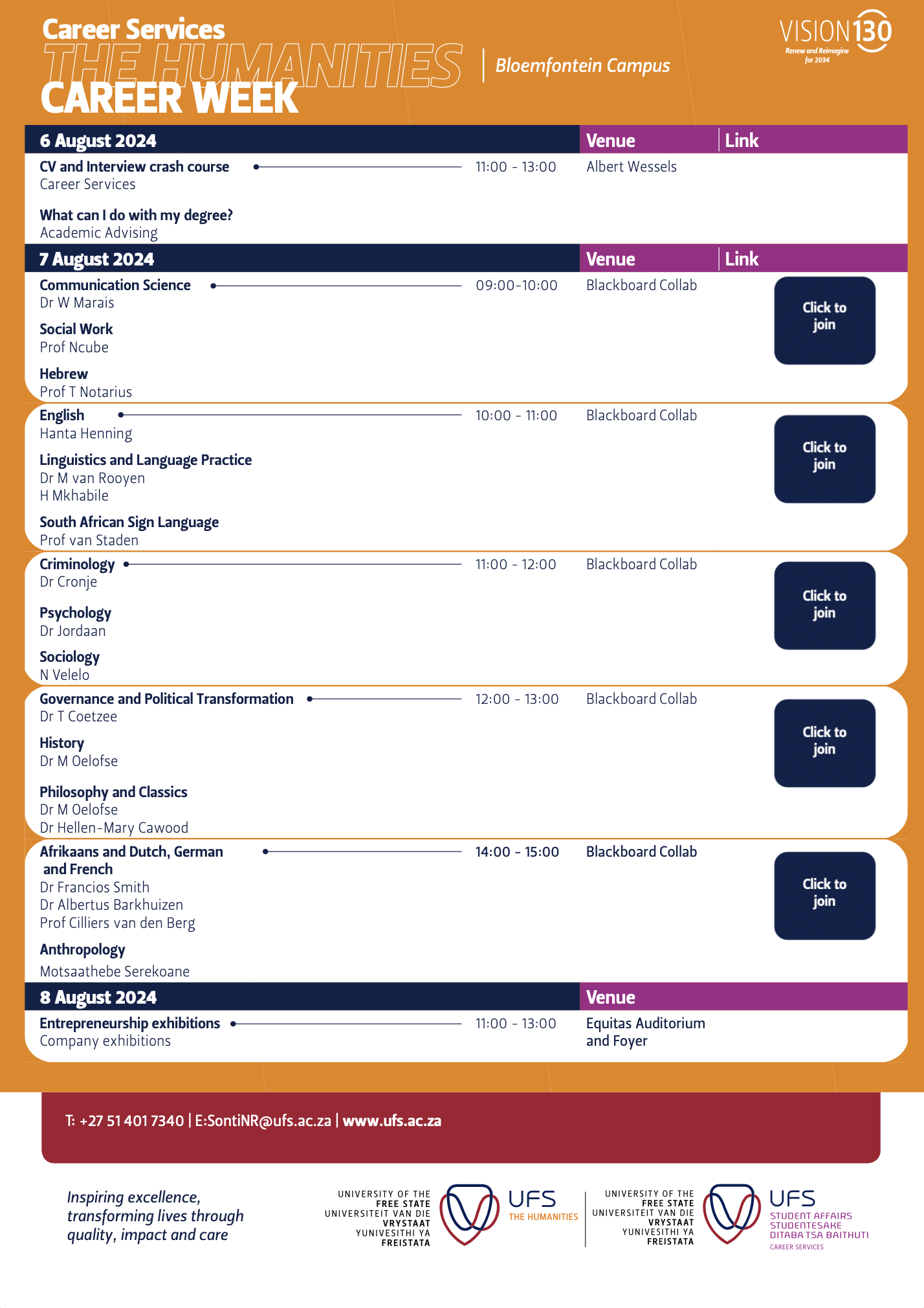 Humanities Career Week Programme_Bloemfontein Campus