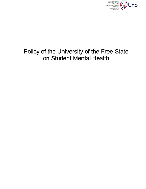Policy of the University of the Free State on Student Mental Health_approved Nov 2019