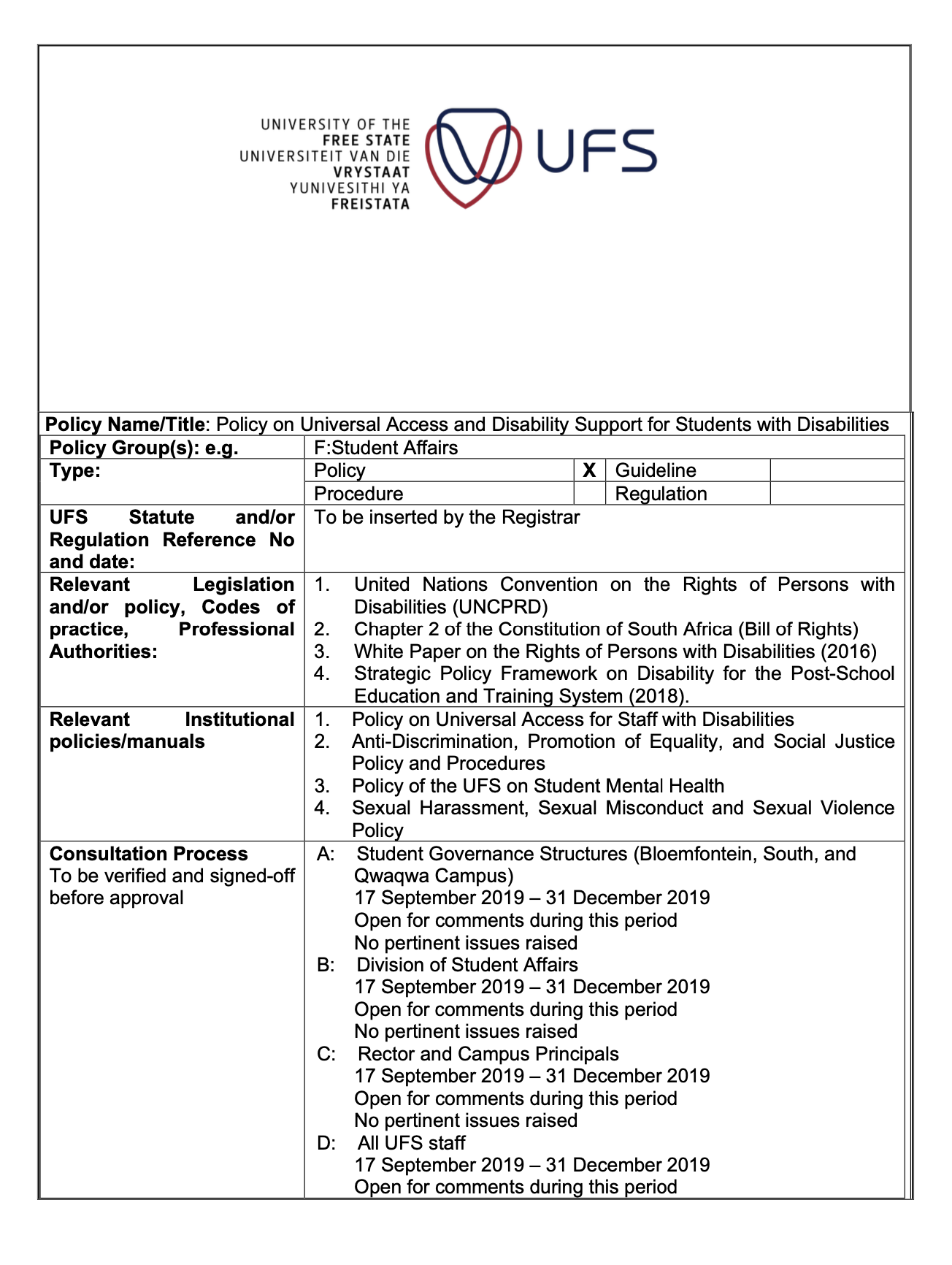 Policy on Universal Access and Disability Support for Students with Disabilities[2]