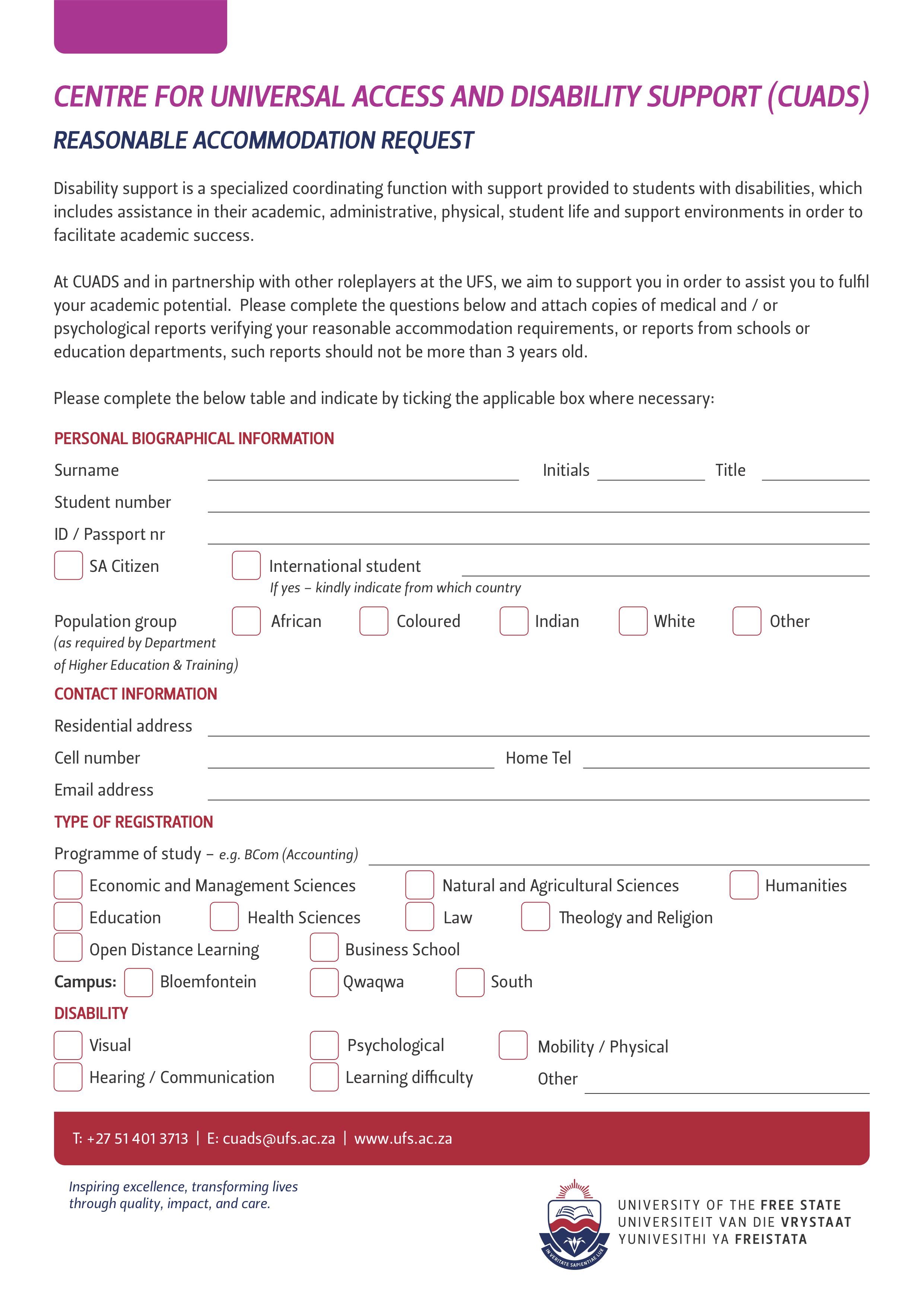Ressonable Accomodation Request